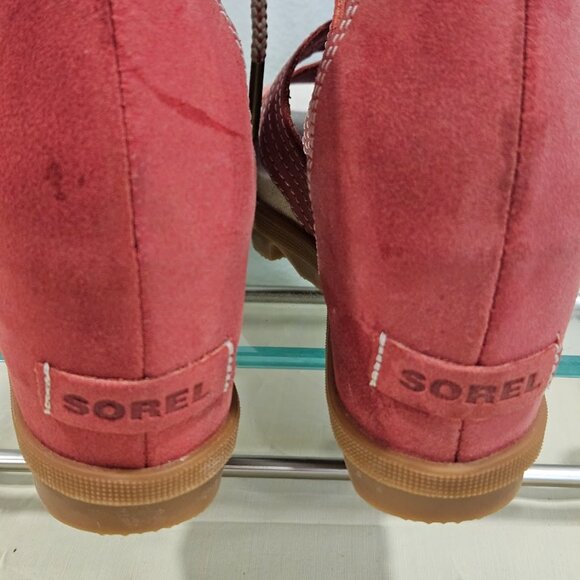 Sorel Joanie Red LL5347-602O pen Toe Cut Out Hi Wedge Heel Sandals Red Size 8.5 - Picture 14 of 14